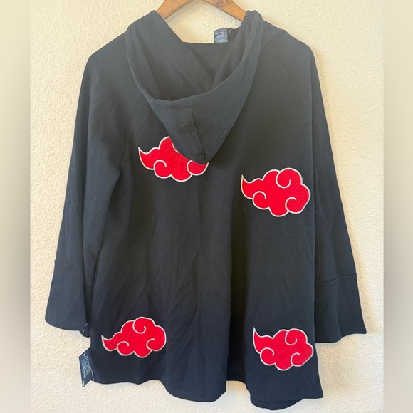 Hooded Zip Up Jacket - Black w/ Red Clouds, Unisex —Med, Naruto Shippuden, Anime - Picture 9 of 13